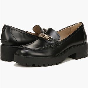Sam Edelman Teo Black and Gold Loafers with Lug Sole
